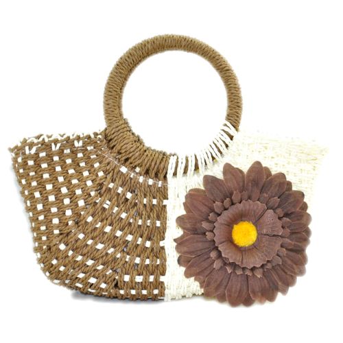 Пляжная плетеная дизайнерская сумочка ромашка коричневая