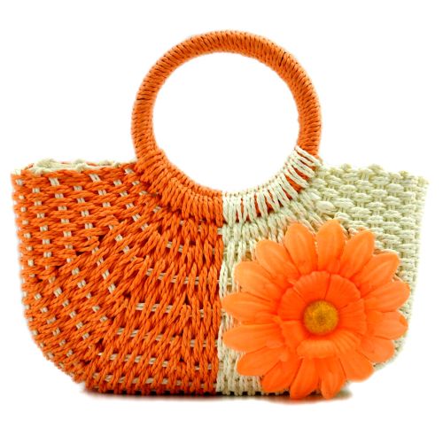 Пляжная плетеная дизайнерская сумочка оранжевая