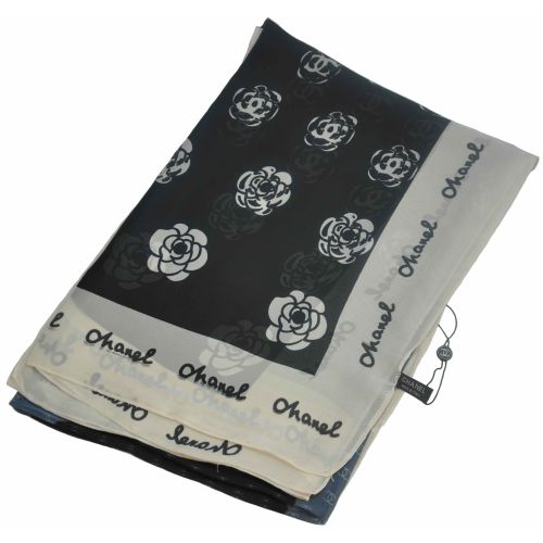Шелковый шарф Chanel розы черный