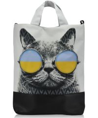 Женская сумка Кот в очках белая