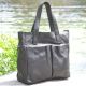 Женская кожаная сумка с карманами черная