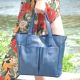 Женская кожаная сумка с карманами синяя