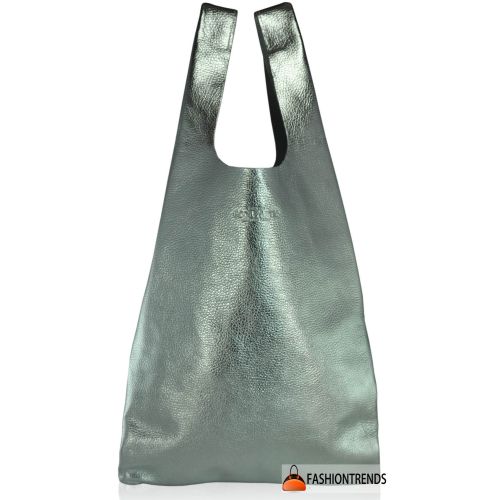 Женская кожаная сумка POOLPARTY leather-tote-silver серебро