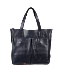 Женская кожаная сумка с карманами темно-синяя