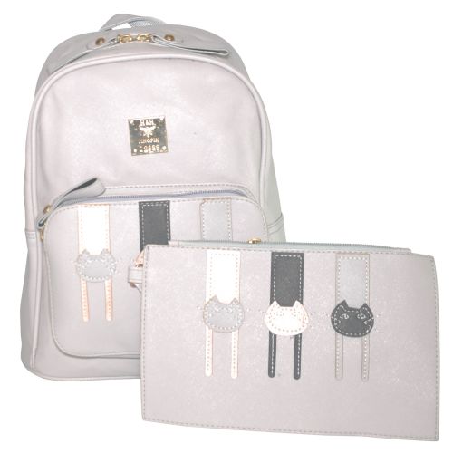 Комплект женский рюкзак и клатч три кота 01537342435780grey серый