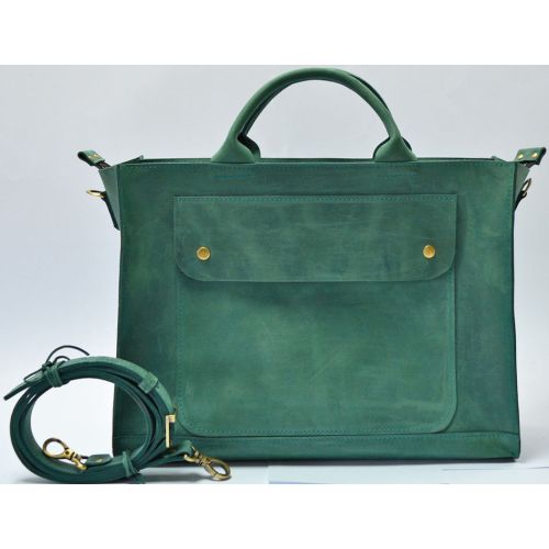 Кожаная сумка B003 зеленая