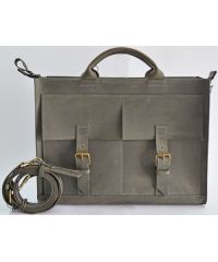 Кожаный портфель B004 серый