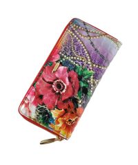 Женский кошелек букет с бусами кожаный фиолетовый