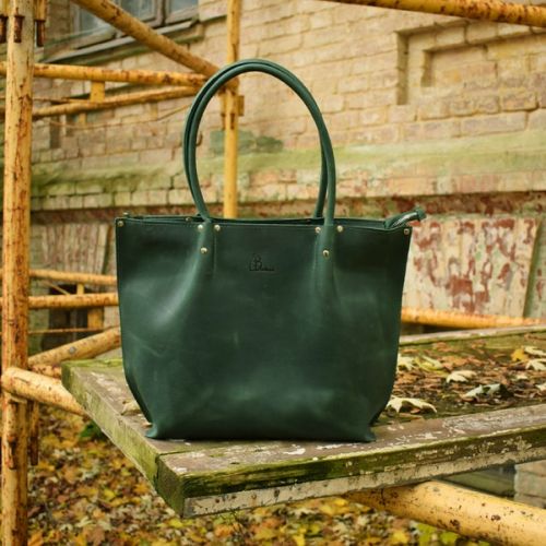 Женская кожаная сумка Babak Shopper Green 894077 зеленая