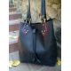 Женская кожаная сумка-мешок 883276 черная с розовым