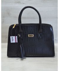 Женская сумка Кисточка черный крокодил 52016