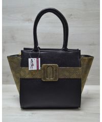 Женская сумка с ремнем черная с золотом 52206
