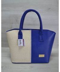 Женская сумка «Две змейки» синяя с бежевым 11510