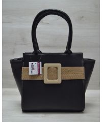 Женская сумка с ремнем черно-бежевая 52204