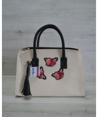 Женская сумка Кисточка молочная с розами 52005
